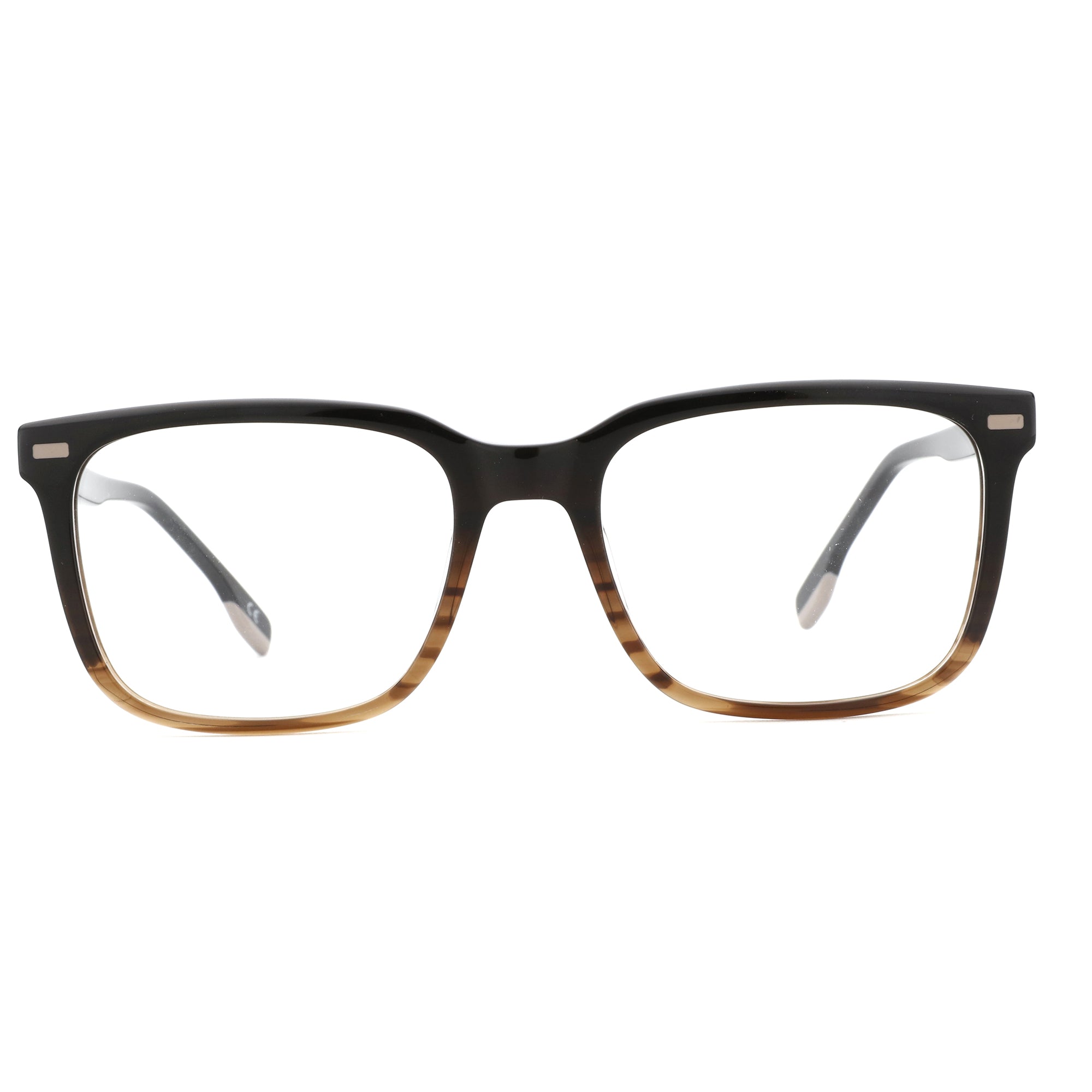 Zenottic square acetate eyeglasses in black and brown gradient with clear demo lenses