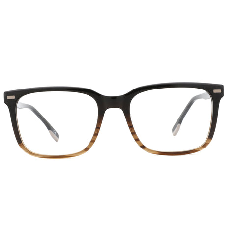 Zenottic square acetate eyeglasses in black and brown gradient with clear demo lenses