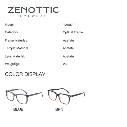 ZENOTTIC TA9070 acetate square eyeglasses in blue and brown