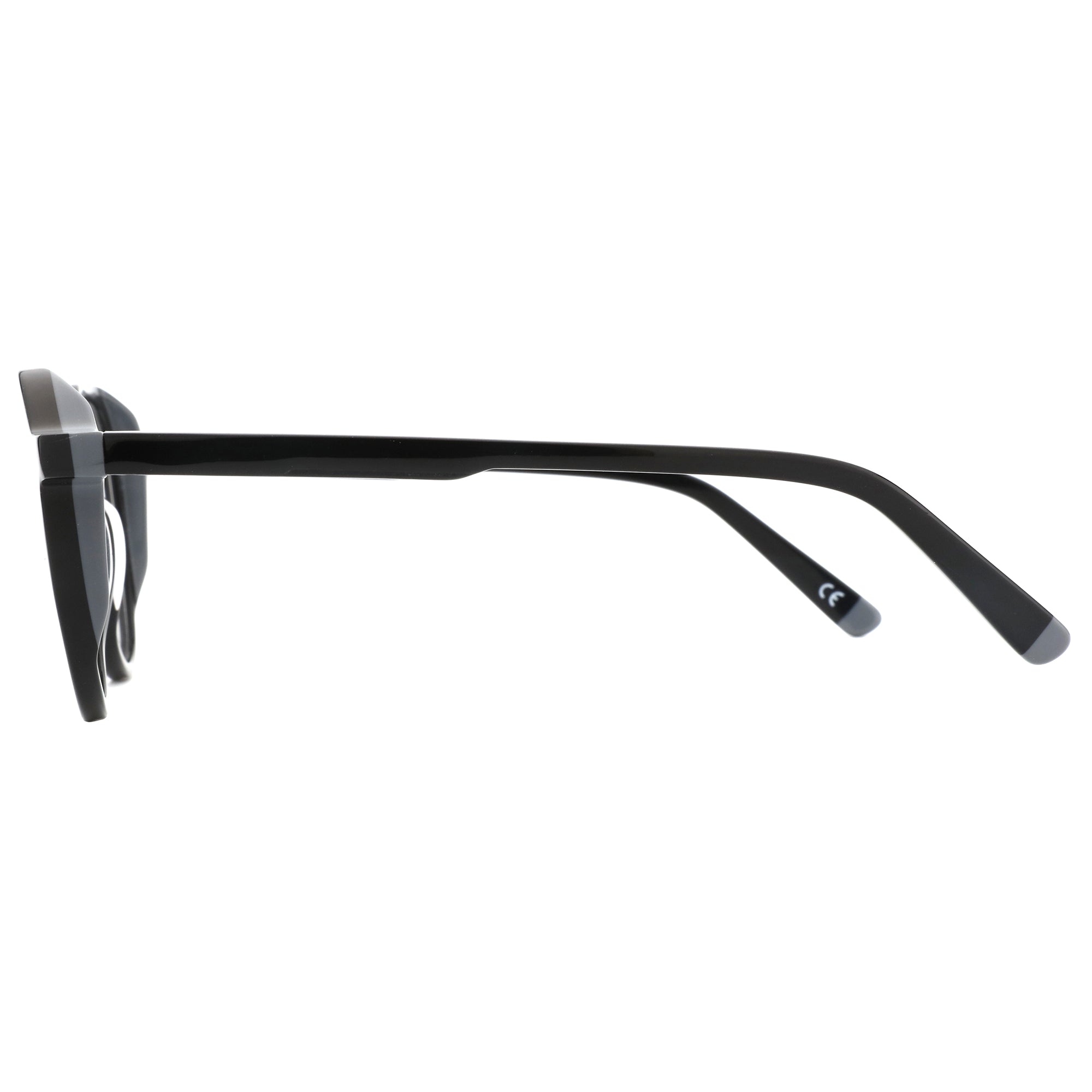 Black acetate geometric eyeglasses side view with blue light blocking lenses