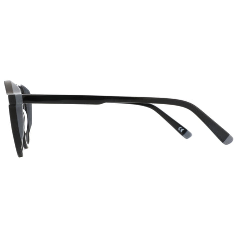 Black acetate geometric eyeglasses side view with blue light blocking lenses