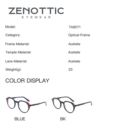 Zenottic TA9071 acetate optical frame in blue and black color options