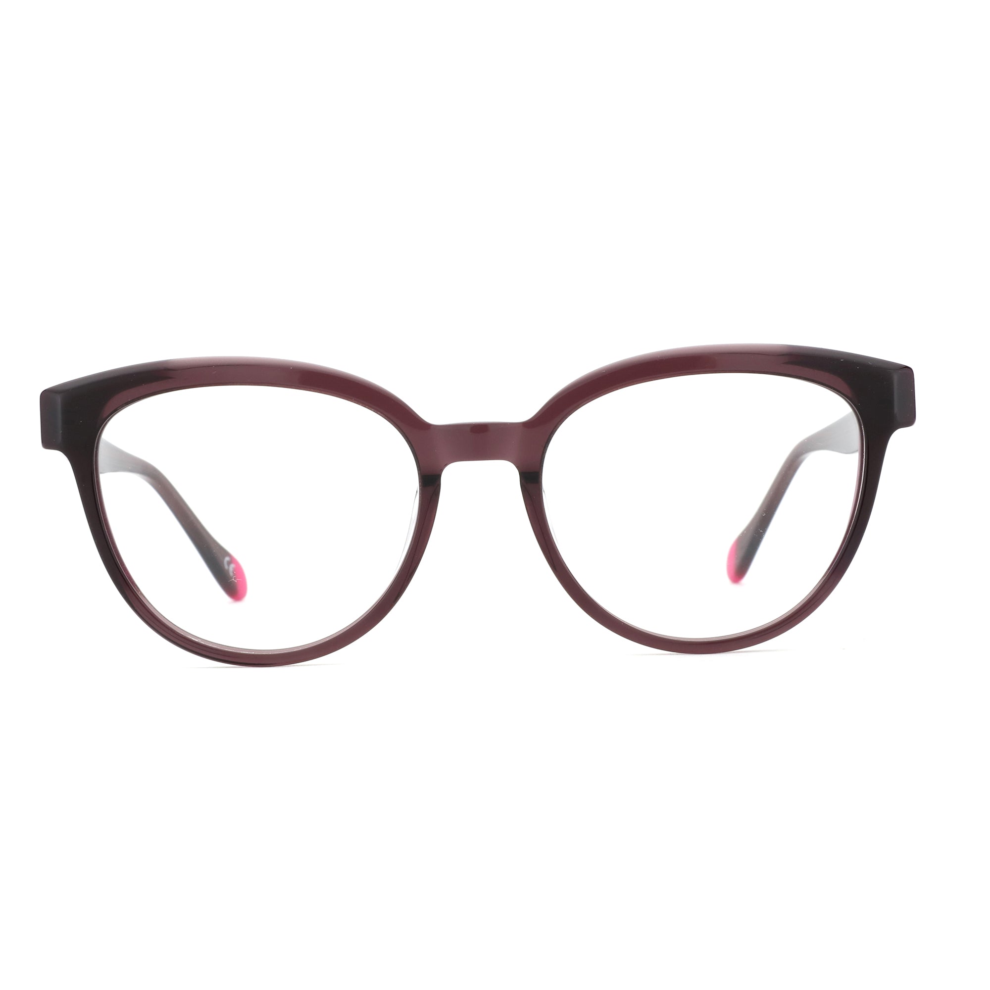 Zenottic Jessie vintage round eyeglasses with burgundy acetate frame and clear lenses