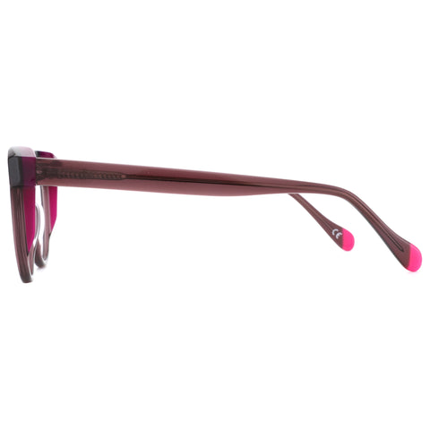 Zenottic Jessie acetate round eyeglasses in burgundy and pink side view
