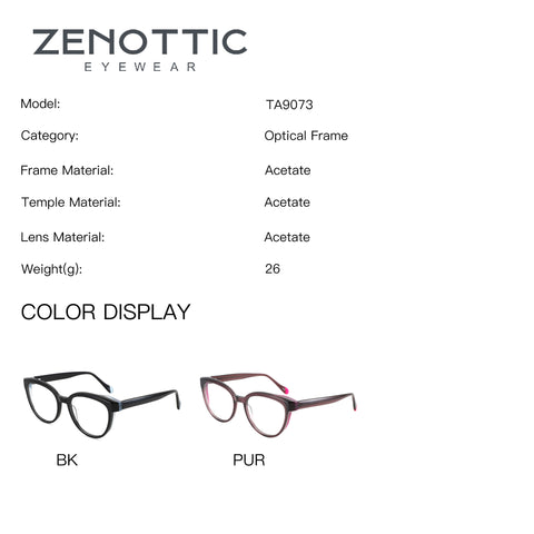 Zenottic TA9073 acetate optical frame, black and purple round eyeglasses