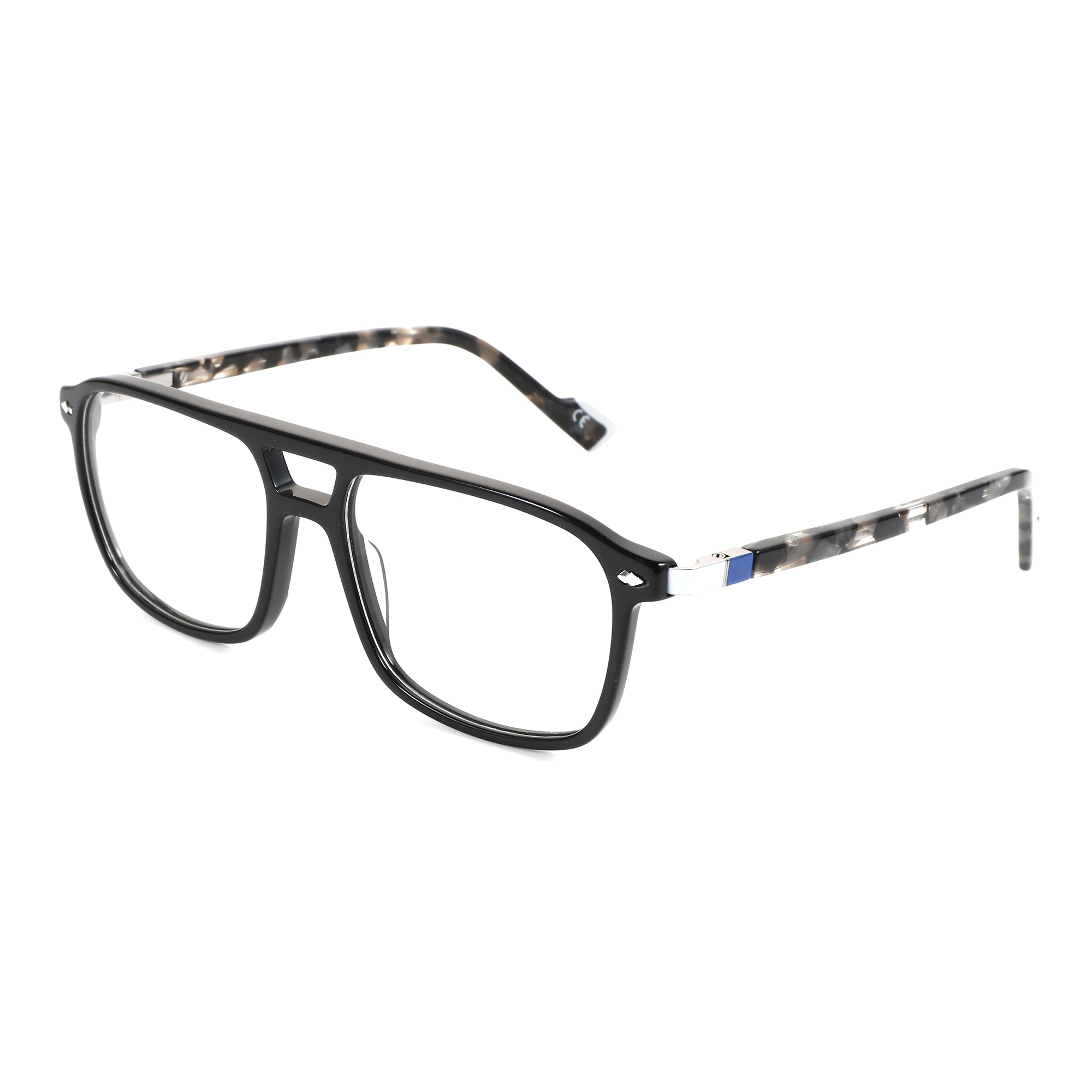 Black acetate Zenottic aviator eyeglasses with clear lenses and tortoiseshell temples