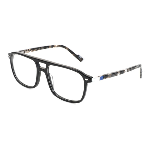 Black acetate Zenottic aviator eyeglasses with clear lenses and tortoiseshell temples