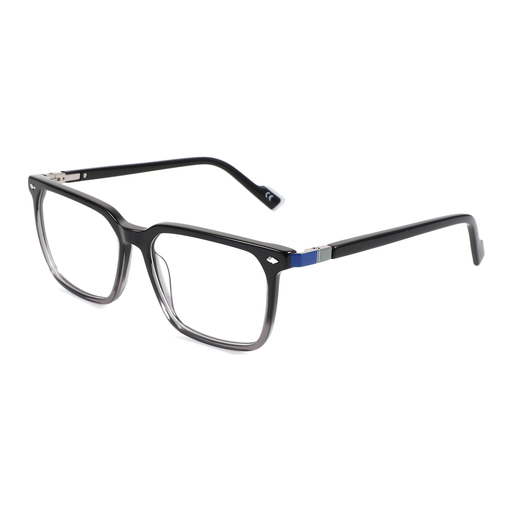 Zenottic Rutherford square acetate eyeglasses, black frame with blue accent