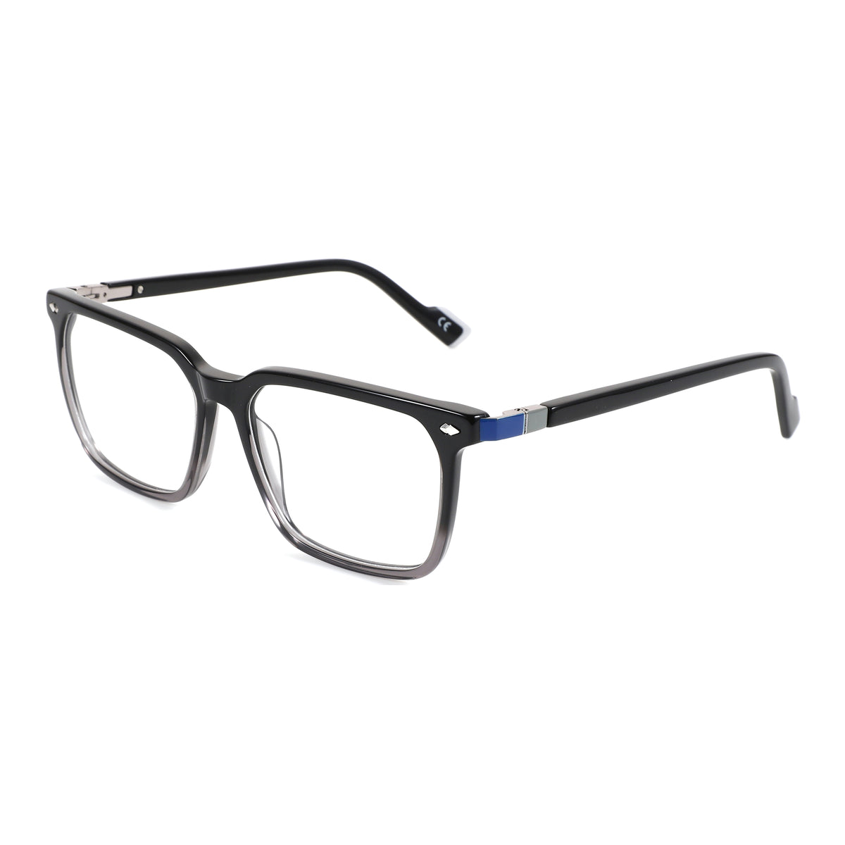 Zenottic Rutherford square acetate eyeglasses, black frame with blue accent