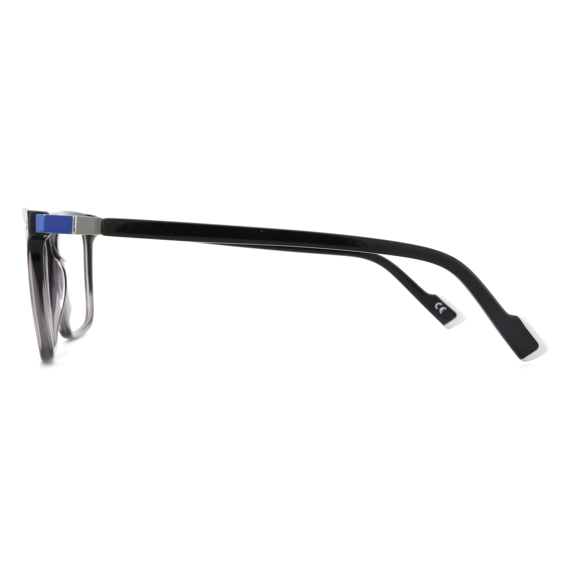 Black acetate Zenottic square eyeglasses with blue accent on temple