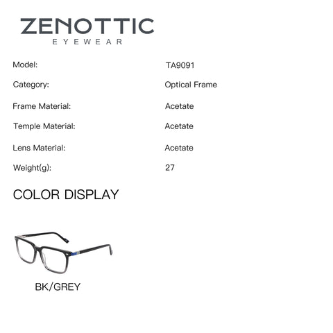ZENOTTIC Rutherford black grey acetate square eyeglasses, model TA9091