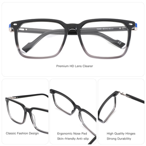 Zenottic Rutherford square acetate eyeglasses with black-to-gray frame and clear lenses