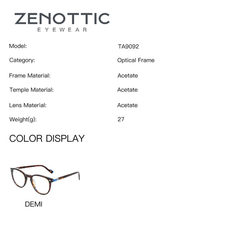 ZENOTTIC TA9092 demi acetate round optical frame eyeglasses