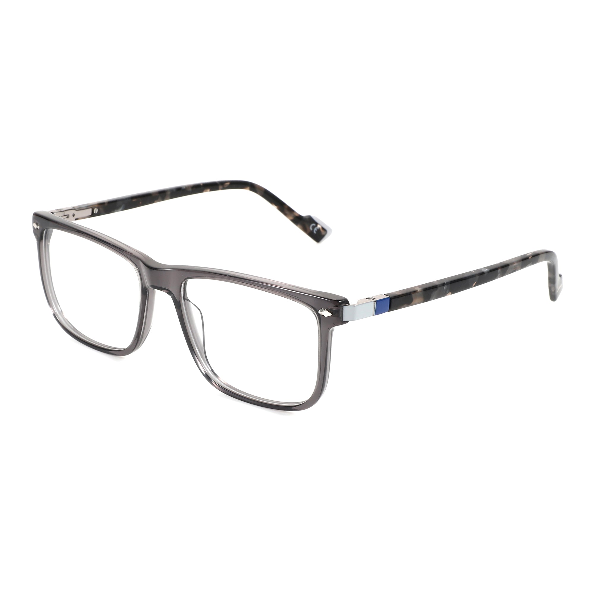 Gray acetate square Zenottic eyeglasses with clear demo lenses and tortoiseshell temples