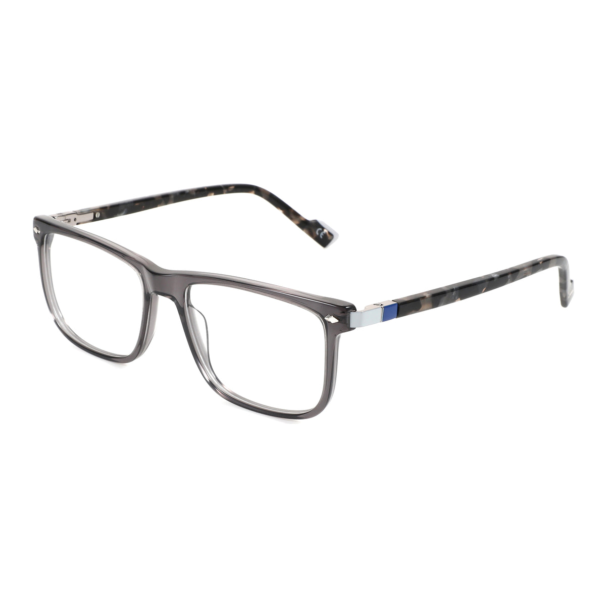 Gray acetate square Zenottic eyeglasses with clear demo lenses and tortoiseshell temples