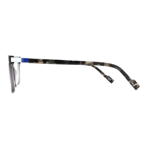 Zenottic acetate square eyeglasses side view with tortoiseshell temple and blue accent
