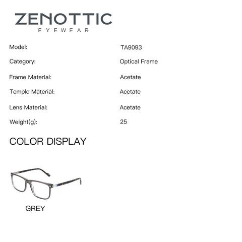 Grey acetate square eyeglasses with clear lenses, Zenottic Sanderson model TA9093