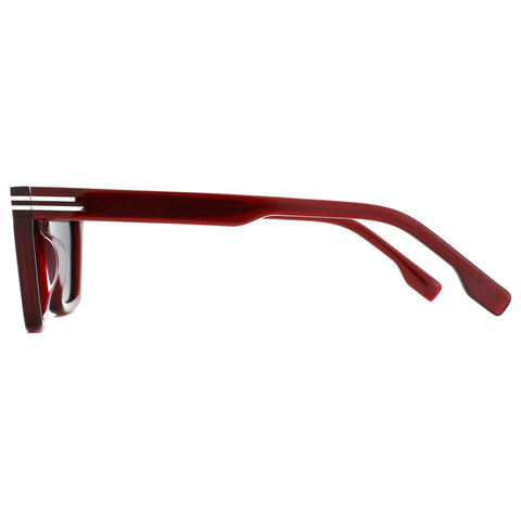 Red acetate cat eye sunglasses temple detail with translucent frame for women