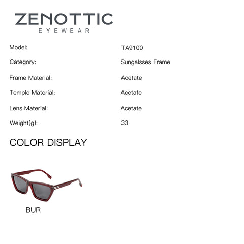 Zenottic burgundy acetate cat eye sunglasses with gray lenses, model TA9100