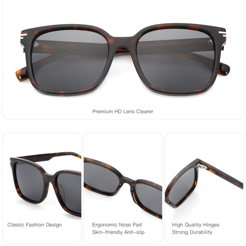 Zenottic Capps square sunglasses with tortoise acetate frame, UV protection and clear HD lenses