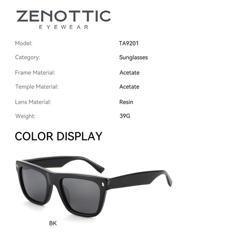Zenottic Hankins Sunglasses - Black Acetate Frame, Resin Lenses. Model TA9201, color BK.