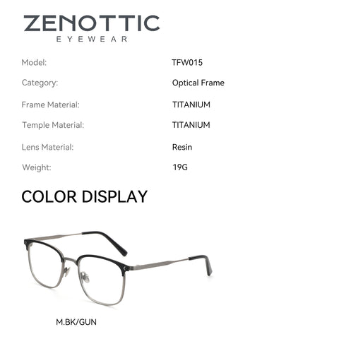 Zenottic Quetzal eyeglasses. Titanium frame with black upper frame and gunmetal accents, M.BK/GUN color.