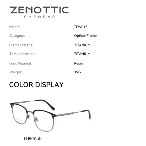 Zenottic Quetzal eyeglasses. Titanium frame with black upper frame and gunmetal accents, M.BK/GUN color.