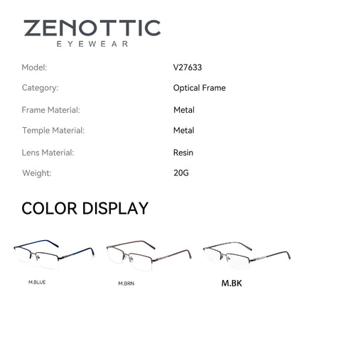 Zenottic V27633 Eyeglasses, Metal Frame, Resin Lens, Available in M.Blue ,M.BRN and M.BK, optical frame for men