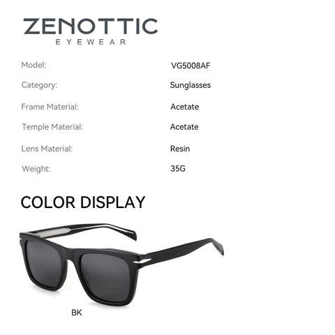 Zenottic Zeke black acetate square sunglasses with resin lenses