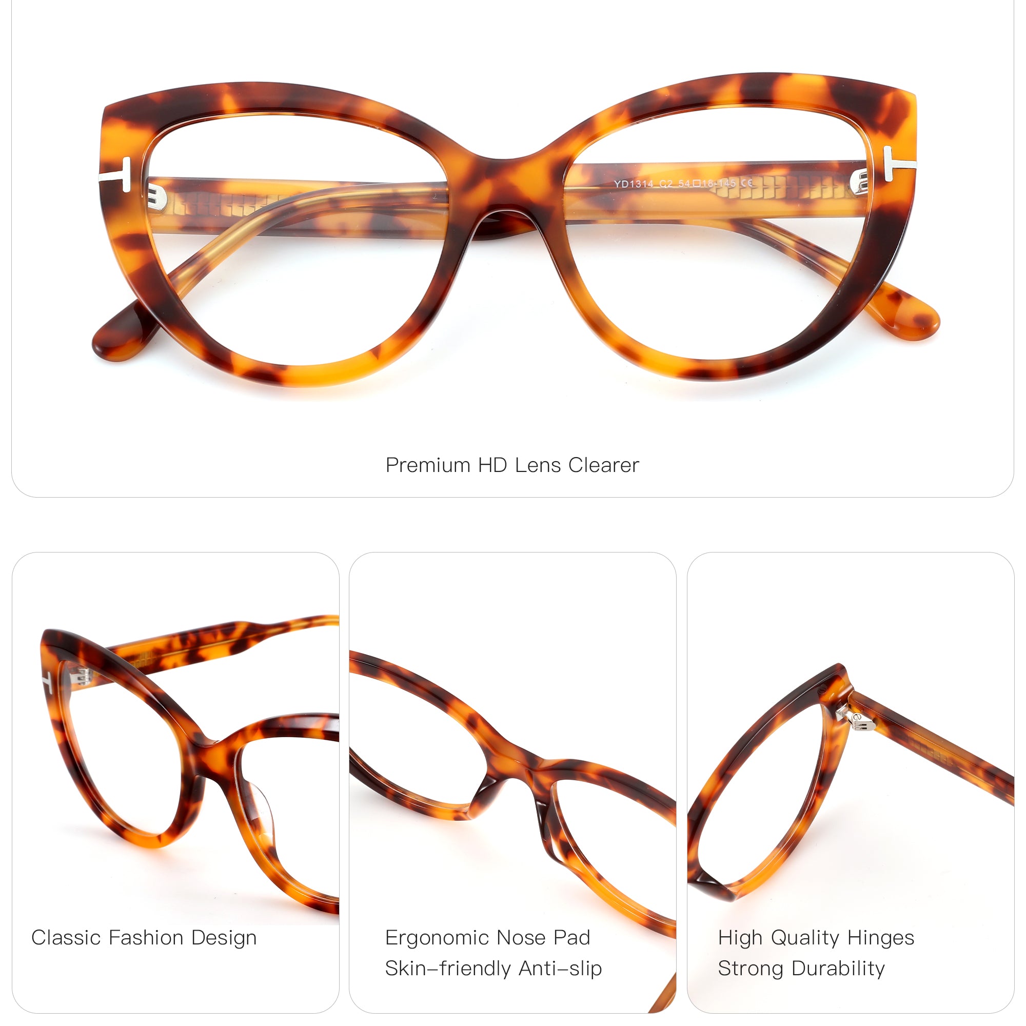 Zenottic Cloe cat-eye eyeglasses in tortoise acetate, prescription-ready, with premium HD lenses and classic design