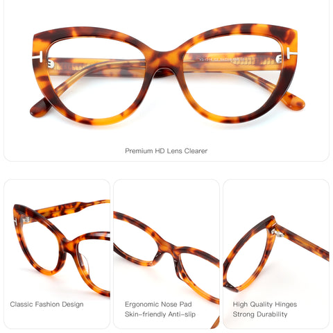 Zenottic Cloe cat-eye eyeglasses in tortoise acetate, prescription-ready, with premium HD lenses and classic design
