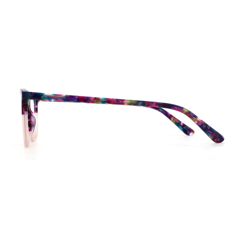 ZENOTTIC Okeah round frame glasses in colorful marbled acetate.