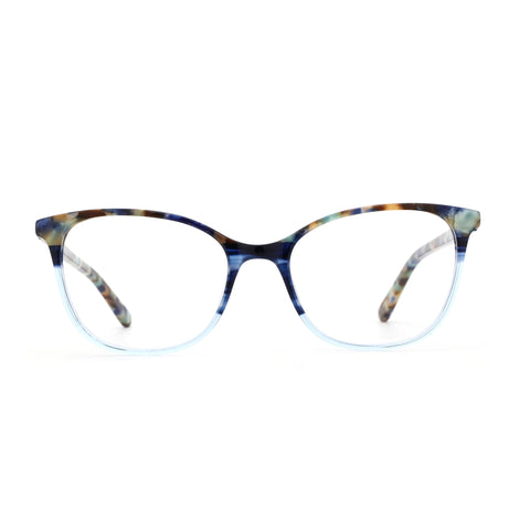 ZENOTTIC Okeah eyeglasses with marbled acetate round frame and light blue gradient detail.