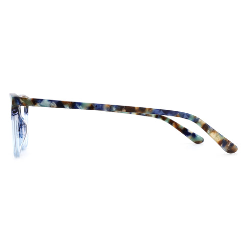 ZENOTTIC Okeah eyeglasses: round acetate frame with blue tortoiseshell marbled pattern.