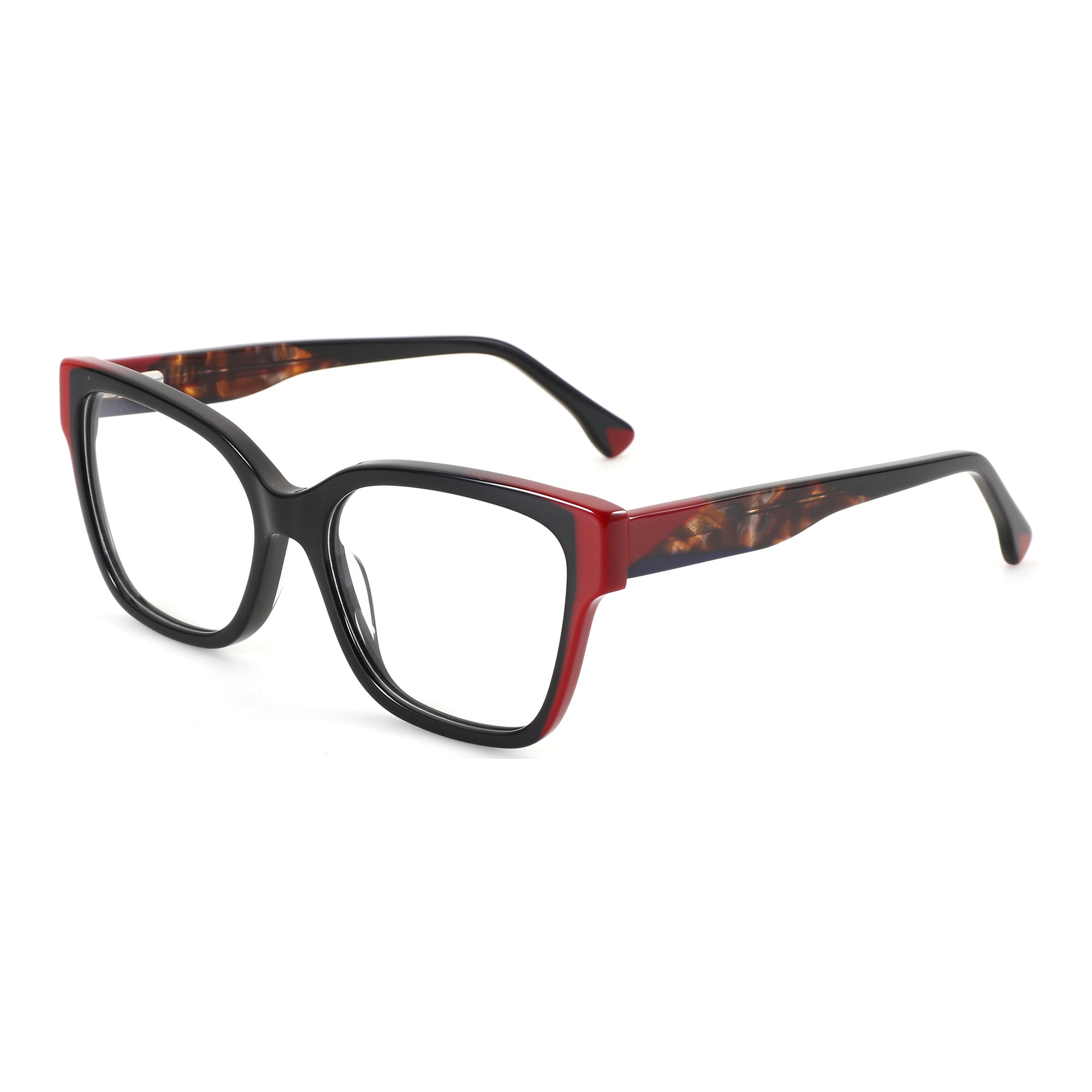 ZENOTTIC Eyeglasses Crush: Black and red acetate square frame with tortoise shell temples.