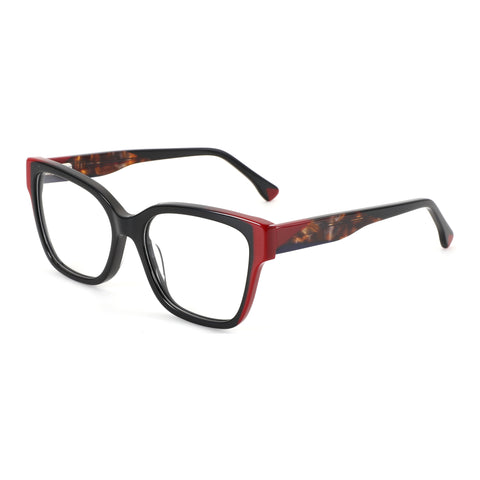 ZENOTTIC Eyeglasses Crush: Black and red acetate square frame with tortoise shell temples.