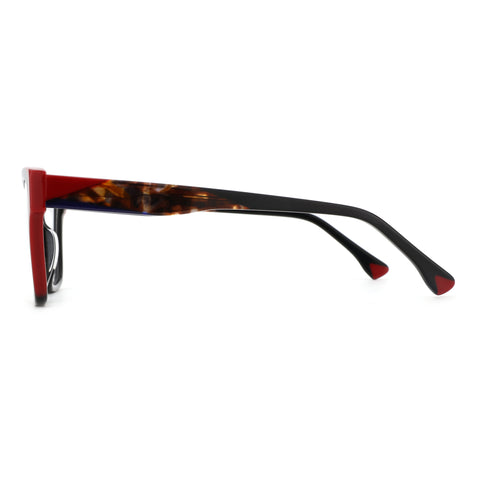 ZENOTTIC Crush eyeglasses with red acetate front and tortoiseshell-patterned black temples.