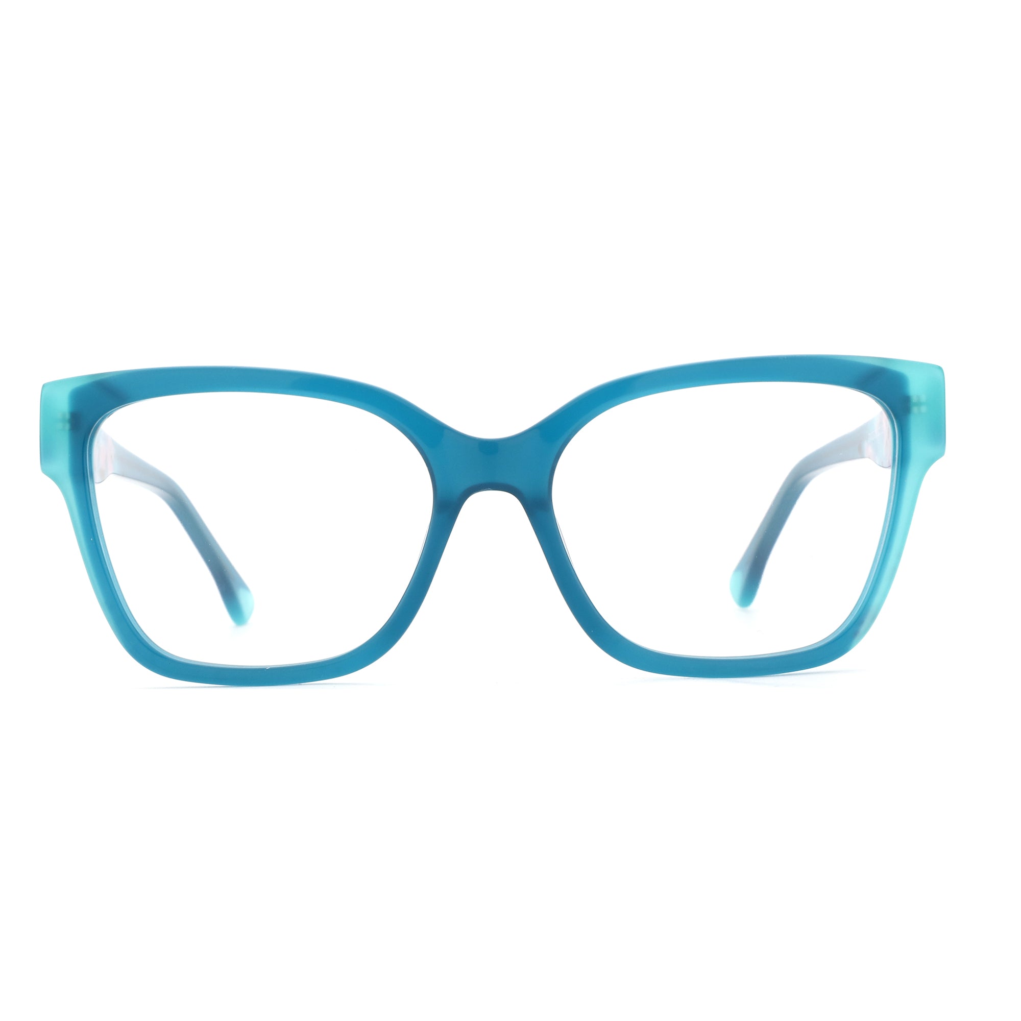 ZENOTTIC Crush eyeglasses: teal acetate full-rim square frame with clear lenses.