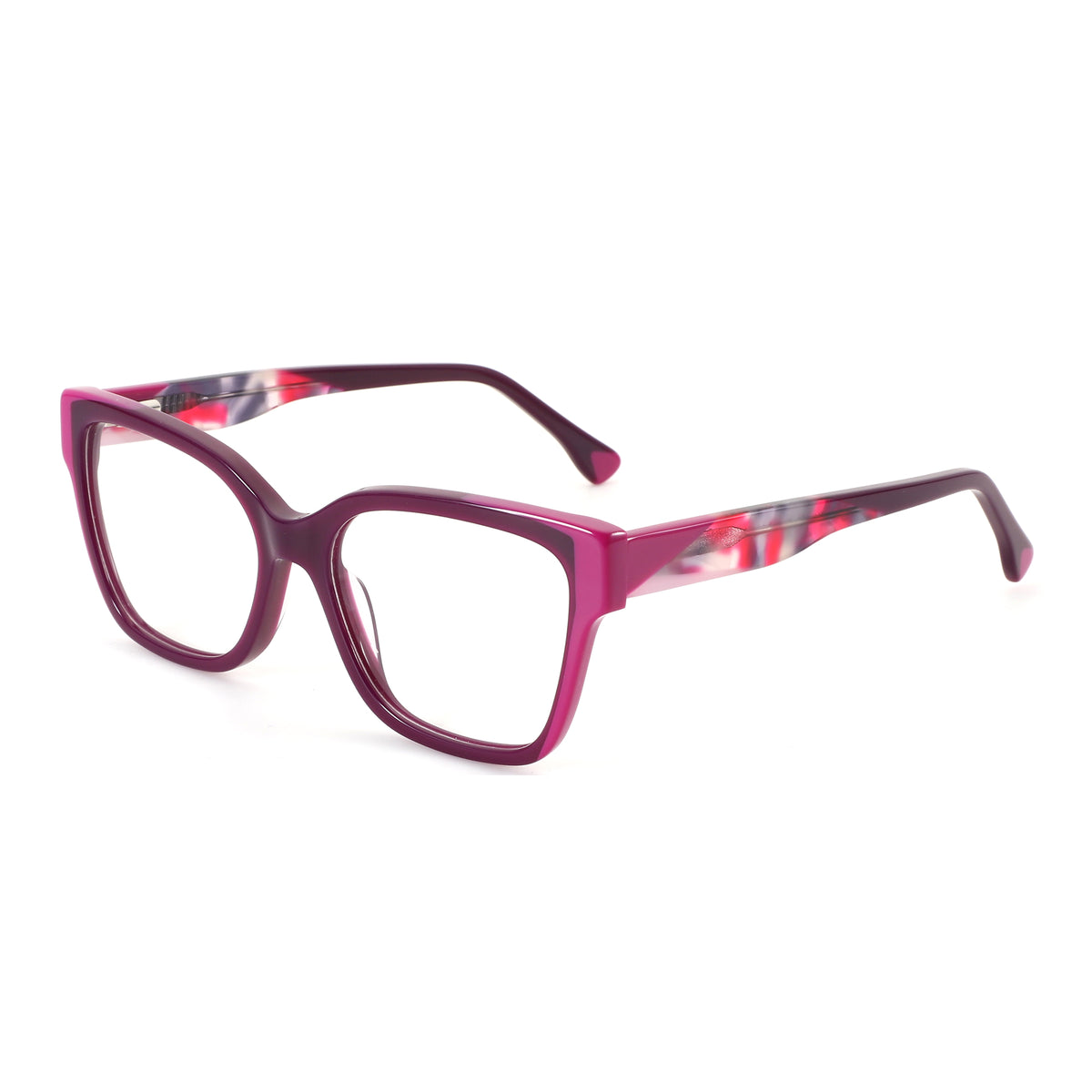 ZENOTTIC Eyeglasses Crush purple acetate square frame with patterned temples.
