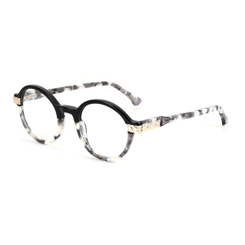 ZENOTTIC Augensten cute retro round acetate eyeglasses, marbled temples.