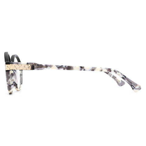 ZENOTTIC Augensten eyeglasses: marbled acetate frame, retro round style, intricate gold temple detail.