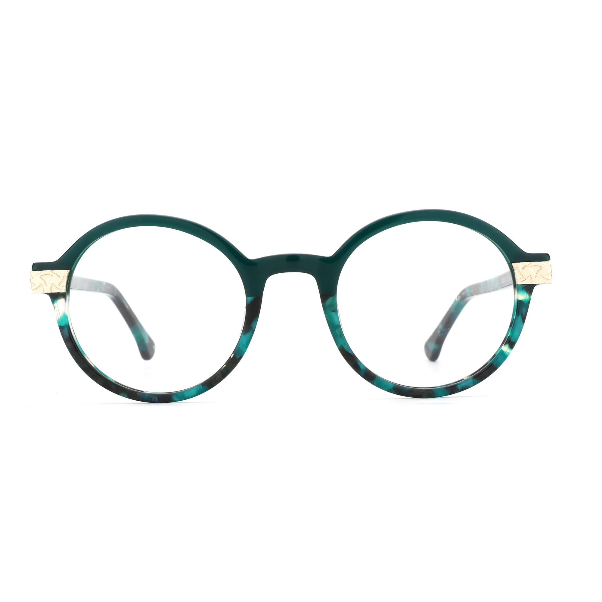 ZENOTTIC Augensten retro round eyeglasses green marbled acetate frame gold accent