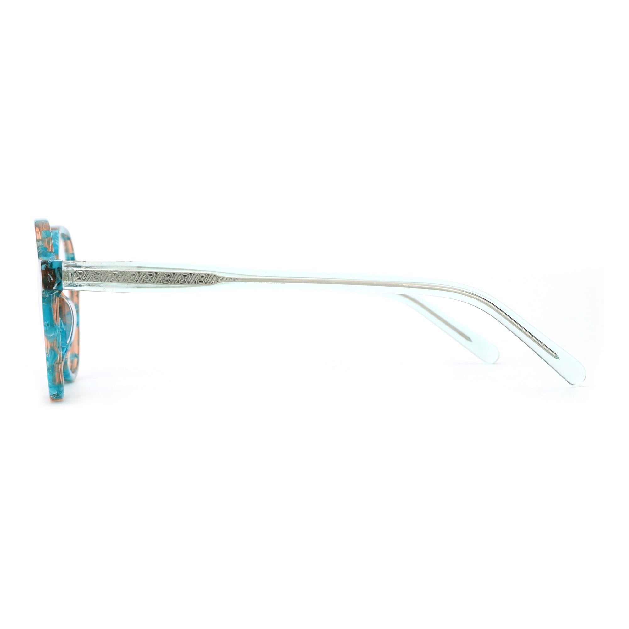 ZENOTTIC VaguesInvisibles geometric acetate eyeglasses, marbled blue/orange front.