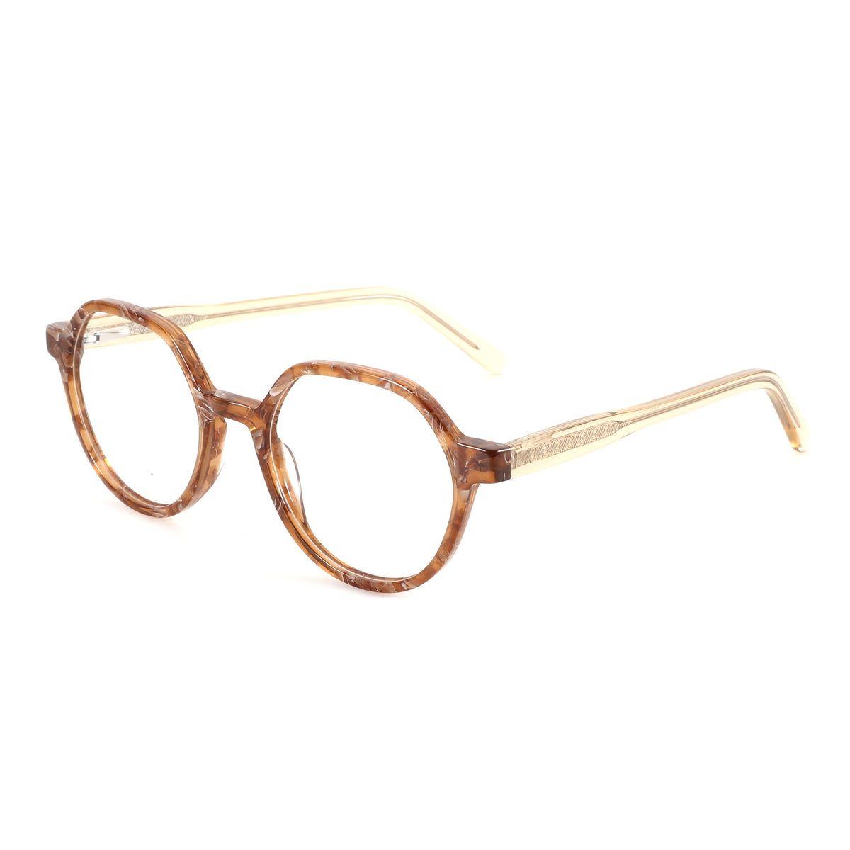 ZENOTTIC VaguesInvisibles geometric eyeglasses: brown marbled acetate frame.