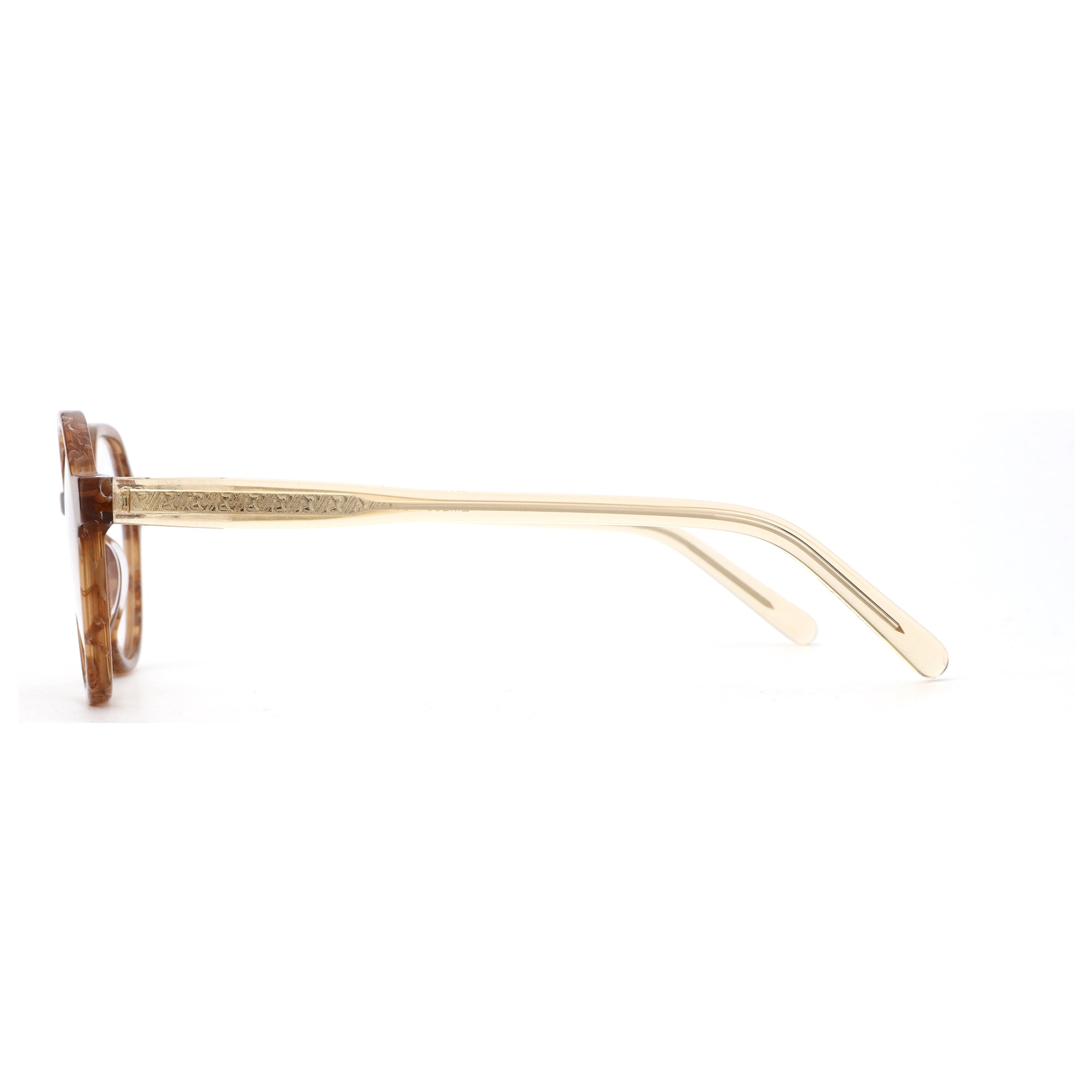 Zenottic VaguesInvisibles geometric eyeglasses in brown marbled acetate with engraved translucent temples.
