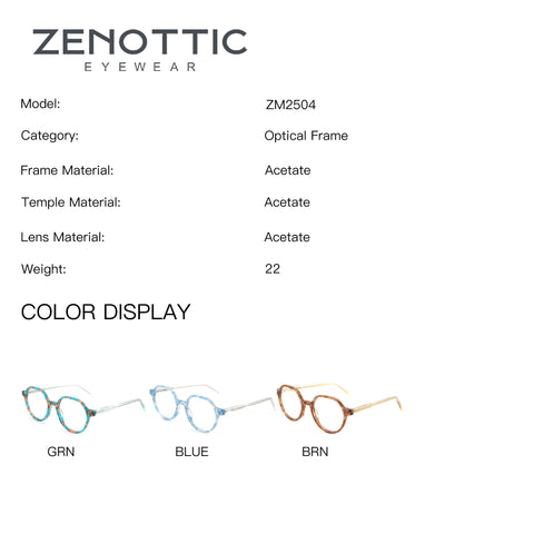 Zenottic VaguesInvisibles ZM2504 acetate glasses in GRN, BLUE, BRN colors