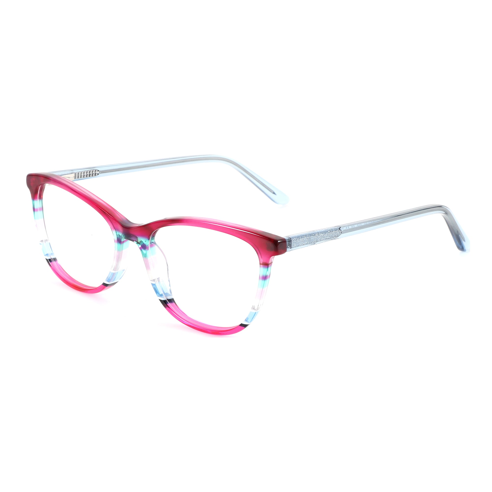 ZENOTTIC Adios women's fashion eyeglasses with multi-color striped acetate frame.