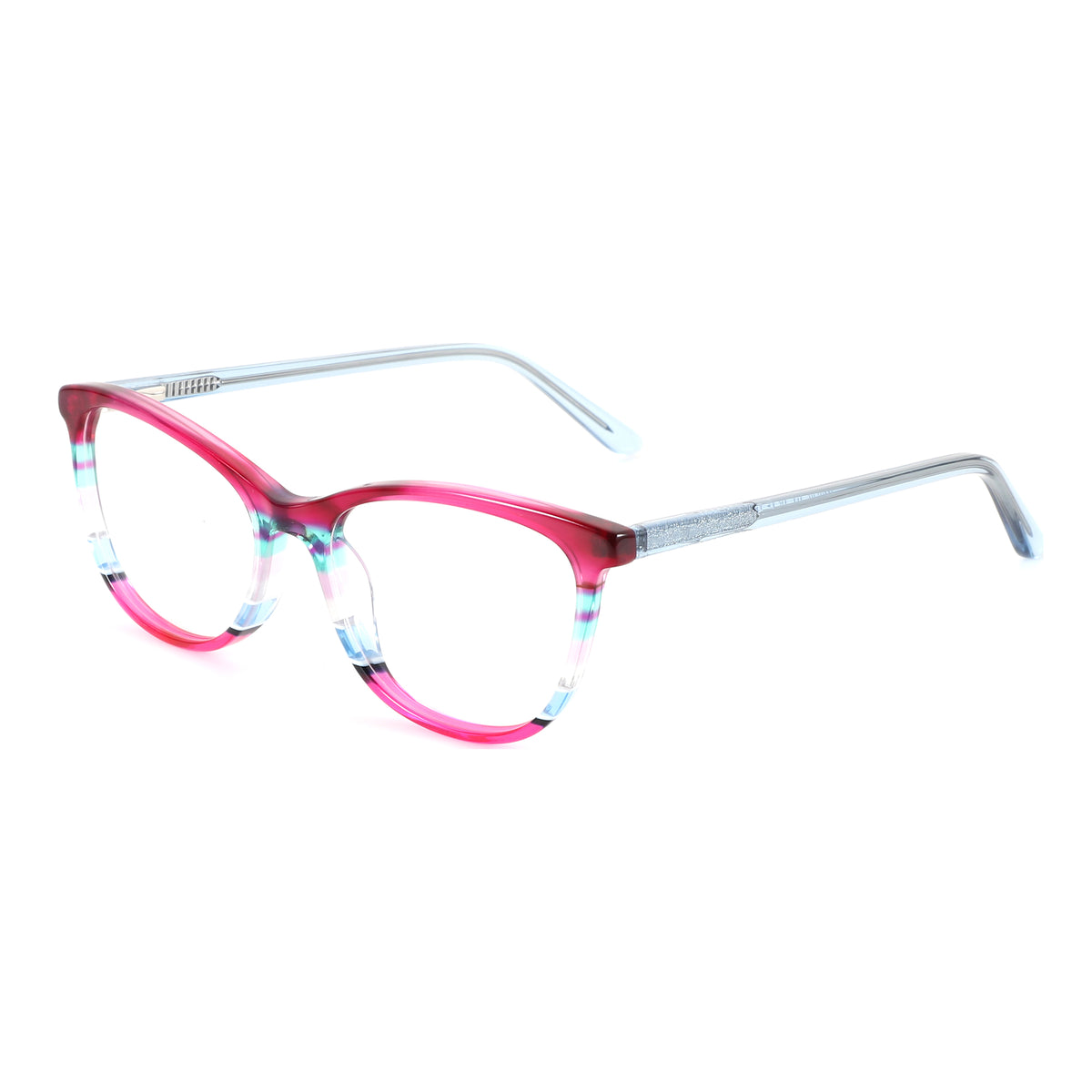 ZENOTTIC Adios women's fashion eyeglasses with multi-color striped acetate frame.