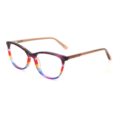 Zenottic Adios round eyeglasses with vibrant striped acetate frame and rose gold temples.