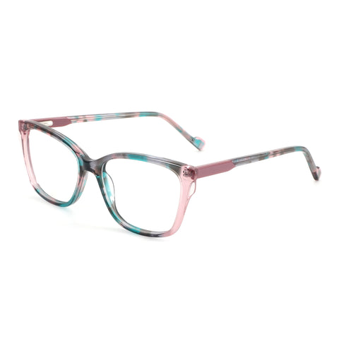ZENOTTIC Alicia fashion square eyeglasses with pink teal gray marbled acetate frame.
